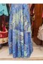 Blue Color Gold Detailed Halter Neck Open Back Silk Dress - 2