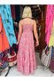 Pink Color Gold Detailed Embroidered Silk Dress with Straps - 4