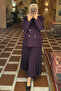 Purple Farima Jacket with Button Detail and Pleated Skirt Set Tns-4376 - 3