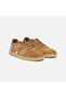 Women's Camel Lace-Up Suede Sneaker with Metallic Stripe Detail