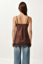 Lace Satin Surface Camisole Blouse Lnt0024 Brown - 4