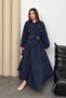 Waist-Tied Gold Buckle Detailed Elastic Modal Fabric Skirt Blouse Set 002 - Navy Blue - 3