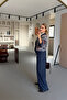 Denim Navy Blue Palazzo Trousers with Elastic Waist - 3