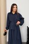 Waist-Tied Gold Buckle Detailed Elastic Modal Fabric Skirt Blouse Set 002 - Navy Blue - 2