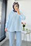 Line Pattern Oversize Women's Shirt – Blue - 6