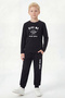 Round Neck Sweatshirt Long Sweatpants Set with Print Detail for Boys