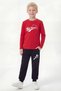 Round Neck Sweatshirt Long Sweatpants Set with Print Detail for Boys