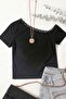 Lace Detailed Boat Neck Short Sleeve Women's Basic T-Shirt - 3