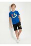 Emoji Print Detailed Capri-Style Round Neck Summer Boys' Top and Bottom Set - 3