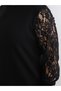 Black Crew Neck Lace Detailed Women's Knitwear Sweater - 7