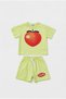 Unisex Kids' Cotton Neon Green Peach Printed T-Shirt Shorts Set - with Lacing Detail - 2