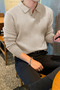 Men's Polo Neck Knit Sweater Slim Fit Ribbed - 4