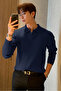 Men's Polo Neck Knit Sweater Slim Fit Ribbed - 4