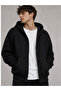 Men's Black Hooded Zippered Oversized Sweatshirt Jacket Cardigan - 7