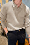 Men's Polo Neck Knit Sweater Slim Fit Ribbed