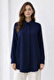Shirt Collar Long Hijab Tunic B5945 Navy Blue