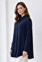 Shirt Collar Long Hijab Tunic B5945 Navy Blue - 2