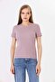 Women's Purple Short Sleeve Ribbed Basic Crew Neck T-Shirt - H6037 - 2