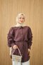 Women's Ruffled Sleeves Waist Tie Shirt Burgundy - 3