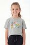 Round Neck Print Detailed Short Sleeve Gray Girls' T-Shirt