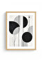 Natural Wood Framed Geometric Black-White Patterned Painting - Minimal |   Huhu1188 - 2