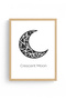 Natural Wood Framed Geometric Moon Pattern Painting - Black and White |   Huhu1047 - 2