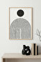 Natural Wood Framed Minimalist Patterned Painting - Black and White |   Huhu1586