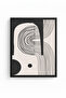 Natural Wood Framed Minimal Line Art Patterned Painting - Black-White |   Huhu1417 - 2