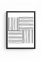 Minimal Line Art Painting with Black Wooden Frame - Black and White |   Huhu1078 - Single Table Black Frame - 2