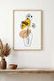 Natural Wood Framed Minimal Floral Pattern Painting - Vibrant Tones |   Huhu1612 - Single Table Natural Wood Frame