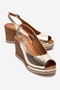 Helina Gold Genuine Leather Women's Wedge Heeled Sandals