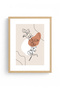 Natural Wood Framed Minimal Floral Pattern Painting - Pastel Tones |   Huhu1269 - Single Table Natural Wood Frame - 2