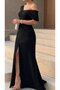 Women's One-Shoulder Open Short Sleeve Front Slit Long Crepe Dress – Stylish & Elegant - 4