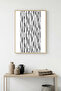 Natural Wood Framed Abstract Striped Painting - Black-White |   Huhu1082 - Single Table Natural Wood Frame