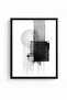Natural Wood Framed Abstract Geometric Pattern Painting - Black-White |   Huhu1210 - 2