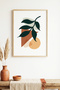 Natural Wood Framed Minimal Leaf Pattern Painting - Vibrant Tones |   Huhu1456