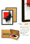 Natural Wood Framed Abstract Red Patterned Painting - Vibrant Tones |   Huhu1240 - 3