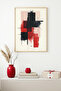 Natural Wood Framed Abstract Geometric Pattern Painting - Red-Black |   Huhu1200