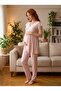 New Season Powder Elegant Lace Detailed Summer Buttoned Short Sleeve Design Maternity Pajama Set - 4