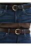 Women's Classic Gold Buckle Set of 2 Jean Belts Black-Brown - 5