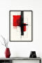 Natural Wood Framed Abstract Geometric Pattern Painting - Red-Black |   Huhu1239