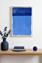 Natural Wood Framed Abstract Blue Patterned Painting - Vibrant Tones |   Huhu1390