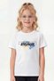 Round Neck Print Detailed Short Sleeve White Girls' T-Shirt