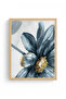 Natural Wood Framed Floral Pattern Painting - Blue Gold Details |   Huhu1300 - Single Table Natural Wood Frame - 2