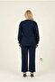 Women's Navy Blue Large Size Sequin Detailed Pants Blouse Evening Dress Set Hzl26W-Pr10011 - 4