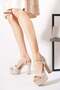 Beslop Single Strap Platform Women's Heeled Evening Dress Shoes Gold Glitter