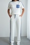 Women's Short Sleeve Denim Look Modal Set with Stripe Detail and Ornamental Pockets - 8