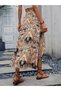 Women's High Waist Floral Patterned Long Single Jersey Skirt with Asymmetrical Detail on the Front - 8