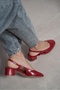Harmony Red Rustic Patterned Belt Detail Short Heeled Women's Ballerinas - 7