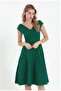 Women's Off-Shoulder Pleated Crepe Midi Dress 31247